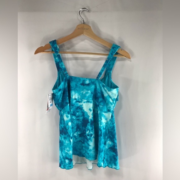 Lands’ End XS 2 4 Turquoise Baltic Teal Tie Dye Scoop Neck Flutter Tankini - Picture 2 of 3